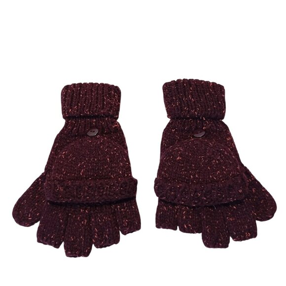 Mossimo Convertible Mittens Gloves Marled Knit Burgundy One Size Womens - Picture 1 of 5